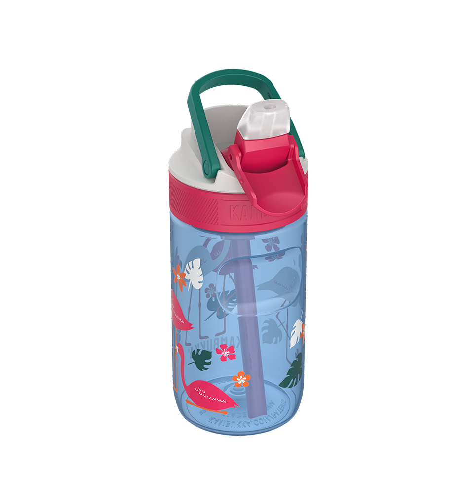 Kambukka Lagoon BPA free water bottle with Straw lid 400 ml (14oz)-Blue Flamingo