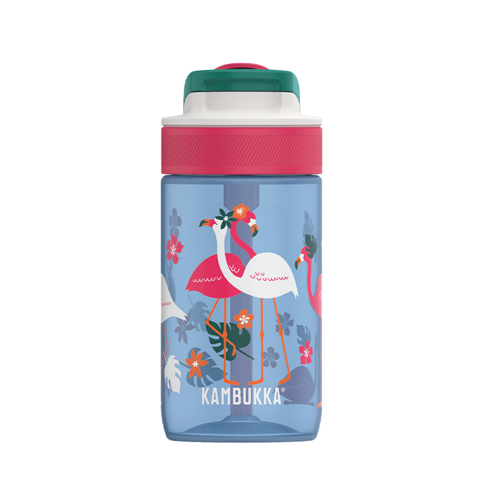 Kambukka Lagoon BPA free water bottle with Straw lid 400 ml (14oz)-Blue Flamingo