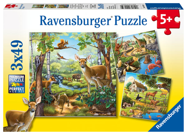 Ravensburger Forest/Zoo/Domestic Anim 3 X 49 Pcs Puzzle