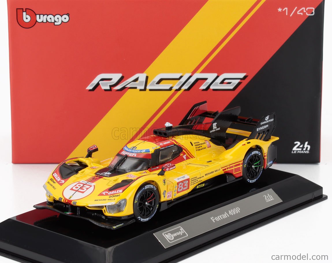Bburago Ferrari 499P Le Mans Hypercar 2024 – Échelle 1/24 – AF Corse #83 – Die-cast Ultra-détaillée